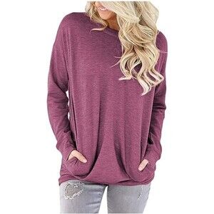 Angerella Oversized Soft Loose Fit Long Sleeve Pocket Shirt Wine Red Women 3XL